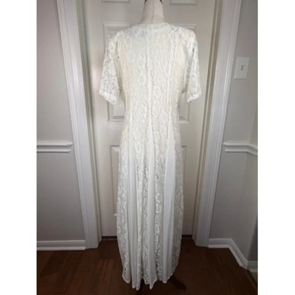 Lew Magram Vintage Ivory Floral Lace Sheer Panel Maxi Dress Women Small 90s Boho